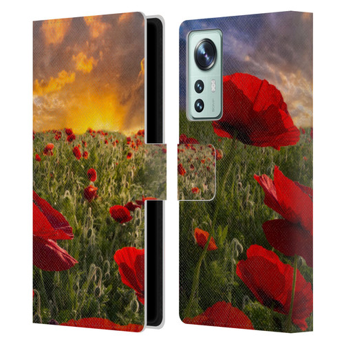 Celebrate Life Gallery Florals Red Flower Field Leather Book Wallet Case Cover For Xiaomi 12
