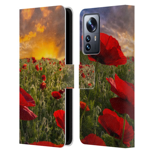 Celebrate Life Gallery Florals Red Flower Field Leather Book Wallet Case Cover For Xiaomi 12 Pro