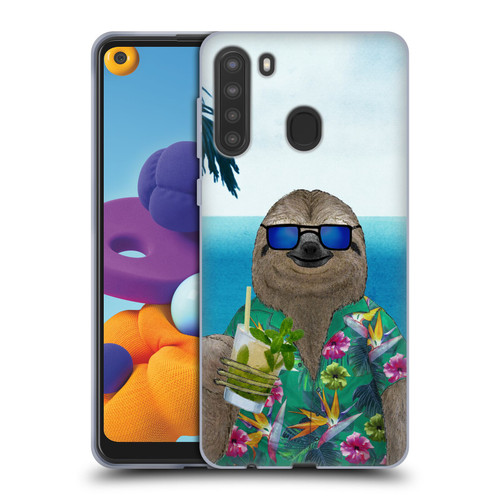 Barruf Animals Sloth In Summer Soft Gel Case for Samsung Galaxy A21 (2020)