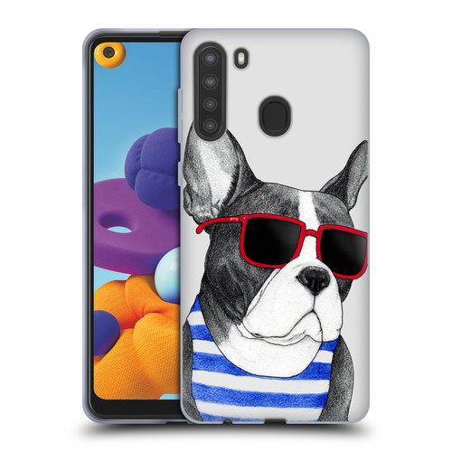 Barruf Dogs Frenchie Summer Style Soft Gel Case for Samsung Galaxy A21 (2020)