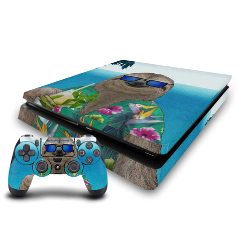 Barruf Art Mix Sloth In Summer Vinyl Sticker Skin Decal Cover for Sony PS4 Slim Console & Controller