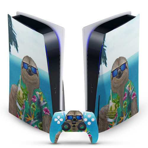 Barruf Art Mix Sloth In Summer Vinyl Sticker Skin Decal Cover for Sony PS5 Disc Edition Bundle
