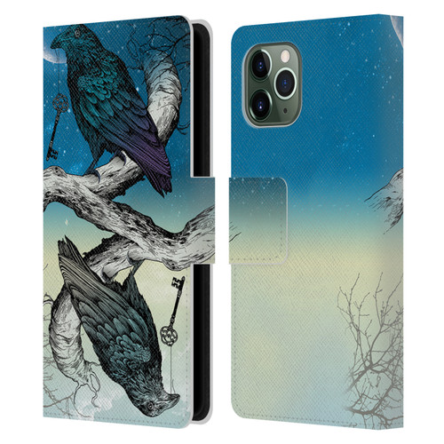 Rachel Caldwell Animals 3 Raven Leather Book Wallet Case Cover For Apple iPhone 11 Pro