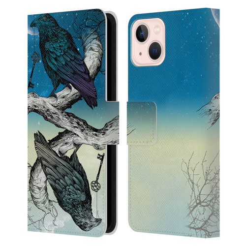 Rachel Caldwell Animals 3 Raven Leather Book Wallet Case Cover For Apple iPhone 13