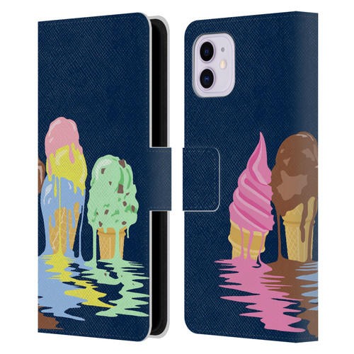 Rachel Caldwell Illustrations Ice Cream River Leather Book Wallet Case Cover For Apple iPhone 11