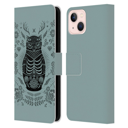 Rachel Caldwell Illustrations Owl Doll Leather Book Wallet Case Cover For Apple iPhone 13