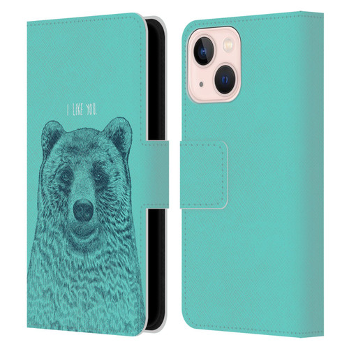 Rachel Caldwell Illustrations Bear Root Leather Book Wallet Case Cover For Apple iPhone 13 Mini