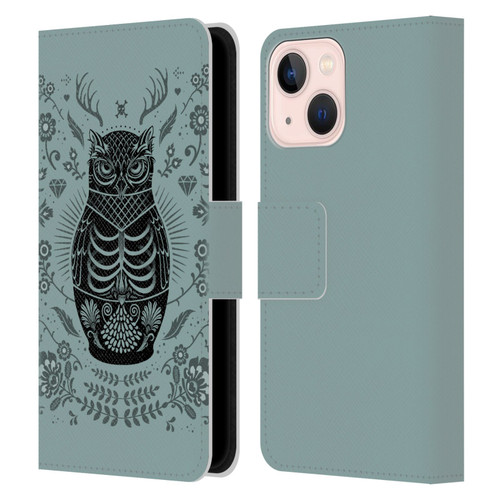 Rachel Caldwell Illustrations Owl Doll Leather Book Wallet Case Cover For Apple iPhone 13 Mini