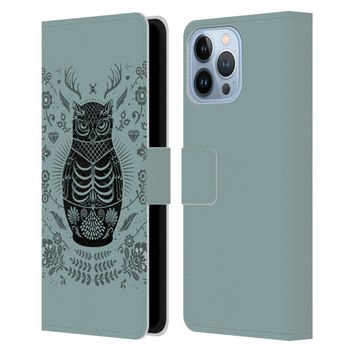 Rachel Caldwell Illustrations Owl Doll Leather Book Wallet Case Cover For Apple iPhone 13 Pro Max
