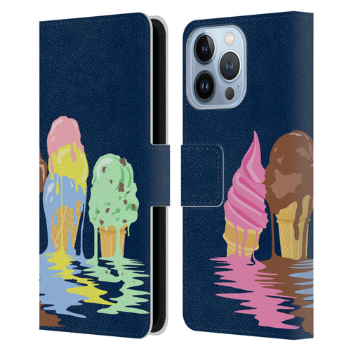 Rachel Caldwell Illustrations Ice Cream River Leather Book Wallet Case Cover For Apple iPhone 13 Pro