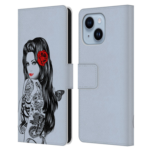 Rachel Caldwell Illustrations Tattoo Girl Leather Book Wallet Case Cover For Apple iPhone 14 Plus