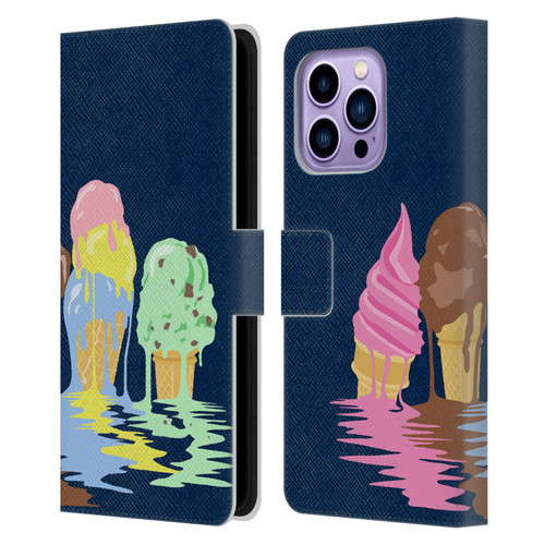 Rachel Caldwell Illustrations Ice Cream River Leather Book Wallet Case Cover For Apple iPhone 14 Pro Max