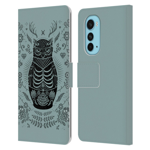 Rachel Caldwell Illustrations Owl Doll Leather Book Wallet Case Cover For Motorola Edge (2022)