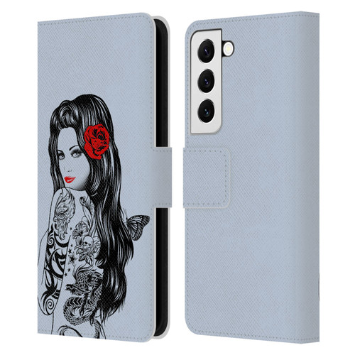 Rachel Caldwell Illustrations Tattoo Girl Leather Book Wallet Case Cover For Samsung Galaxy S22 5G
