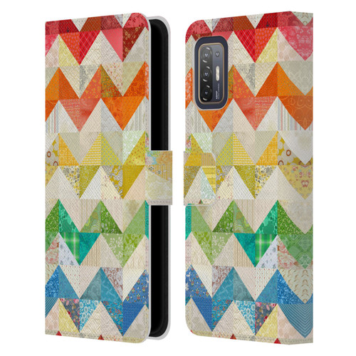 Rachel Caldwell Patterns Zigzag Quilt Leather Book Wallet Case Cover For HTC Desire 21 Pro 5G