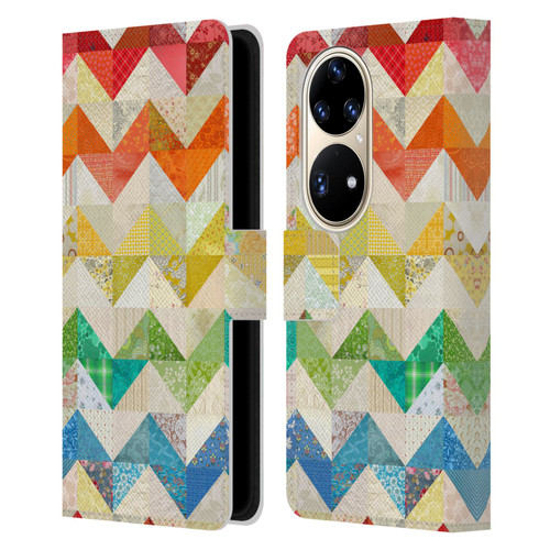 Rachel Caldwell Patterns Zigzag Quilt Leather Book Wallet Case Cover For Huawei P50 Pro