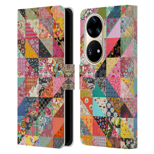 Rachel Caldwell Patterns Quilt Leather Book Wallet Case Cover For Huawei P50 Pro
