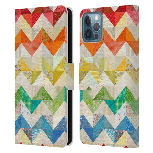 Rachel Caldwell Patterns Zigzag Quilt Leather Book Wallet Case Cover For Apple iPhone 12 / iPhone 12 Pro