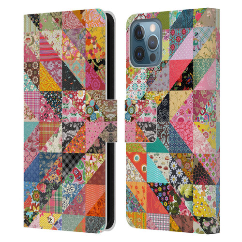 Rachel Caldwell Patterns Quilt Leather Book Wallet Case Cover For Apple iPhone 12 / iPhone 12 Pro