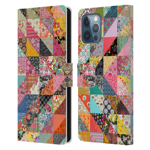 Rachel Caldwell Patterns Quilt Leather Book Wallet Case Cover For Apple iPhone 12 Pro Max