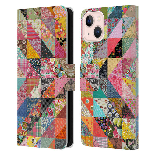 Rachel Caldwell Patterns Quilt Leather Book Wallet Case Cover For Apple iPhone 13