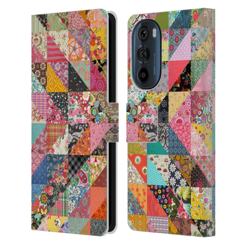 Rachel Caldwell Patterns Quilt Leather Book Wallet Case Cover For Motorola Edge 30