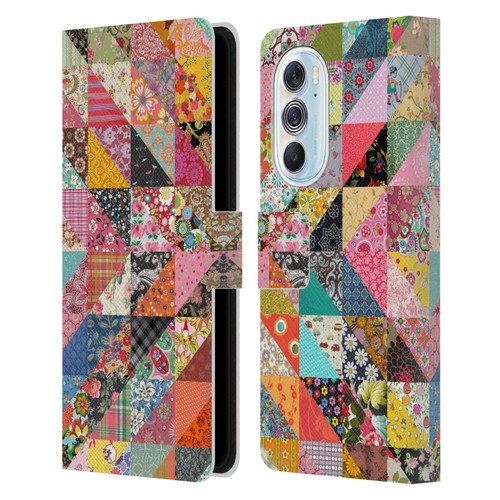 Rachel Caldwell Patterns Quilt Leather Book Wallet Case Cover For Motorola Edge X30