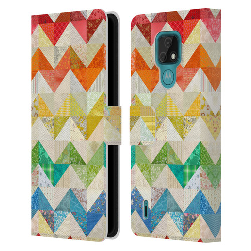 Rachel Caldwell Patterns Zigzag Quilt Leather Book Wallet Case Cover For Motorola Moto E7