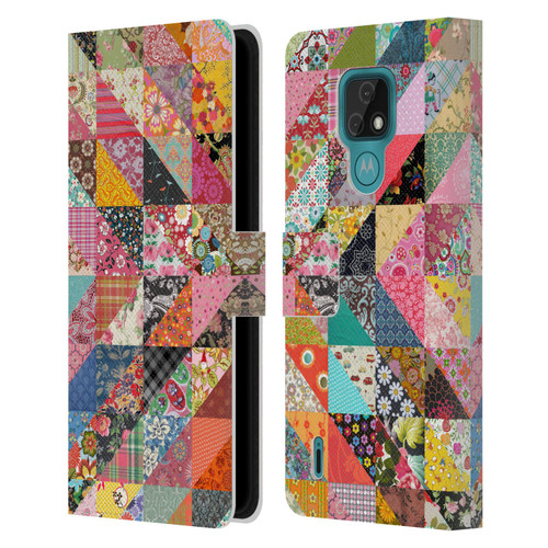 Rachel Caldwell Patterns Quilt Leather Book Wallet Case Cover For Motorola Moto E7