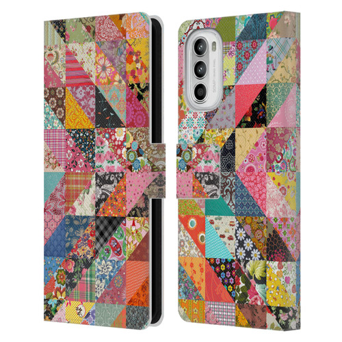 Rachel Caldwell Patterns Quilt Leather Book Wallet Case Cover For Motorola Moto G52