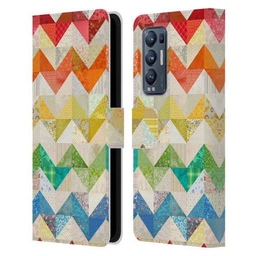 Rachel Caldwell Patterns Zigzag Quilt Leather Book Wallet Case Cover For OPPO Find X3 Neo / Reno5 Pro+ 5G