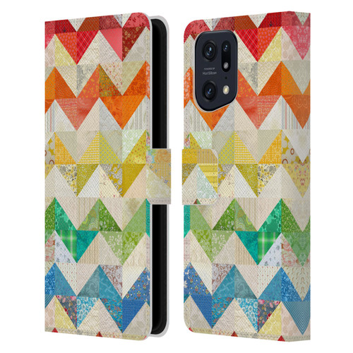 Rachel Caldwell Patterns Zigzag Quilt Leather Book Wallet Case Cover For OPPO Find X5