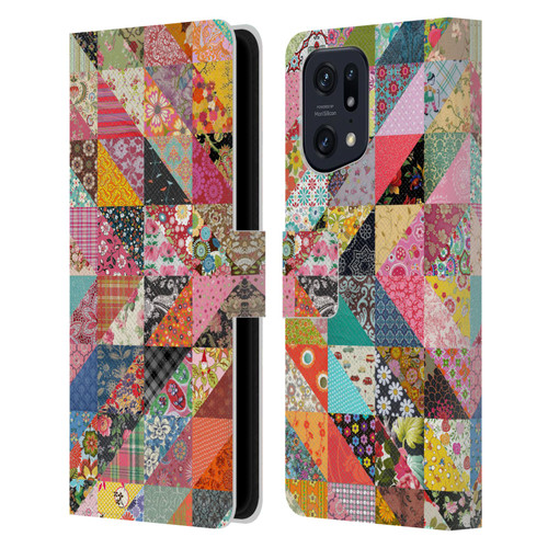 Rachel Caldwell Patterns Quilt Leather Book Wallet Case Cover For OPPO Find X5