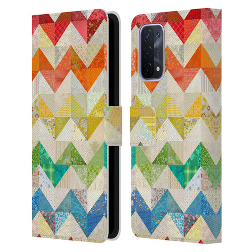 Rachel Caldwell Patterns Zigzag Quilt Leather Book Wallet Case Cover For OPPO A54 5G