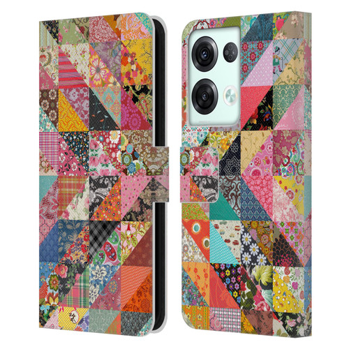 Rachel Caldwell Patterns Quilt Leather Book Wallet Case Cover For OPPO Reno8 Pro