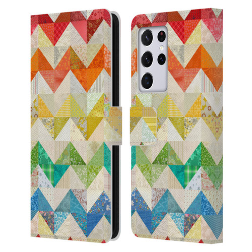 Rachel Caldwell Patterns Zigzag Quilt Leather Book Wallet Case Cover For Samsung Galaxy S21 Ultra 5G