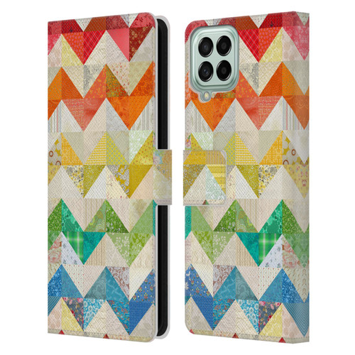 Rachel Caldwell Patterns Zigzag Quilt Leather Book Wallet Case Cover For Samsung Galaxy M33 (2022)