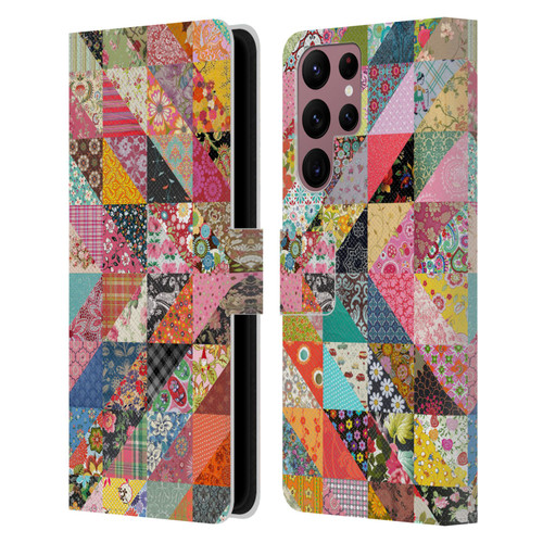Rachel Caldwell Patterns Quilt Leather Book Wallet Case Cover For Samsung Galaxy S22 Ultra 5G