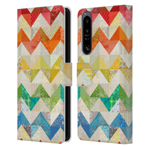 Rachel Caldwell Patterns Zigzag Quilt Leather Book Wallet Case Cover For Sony Xperia 1 IV