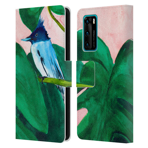 Mai Autumn Birds Monstera Plant Leather Book Wallet Case Cover For Huawei P40 5G