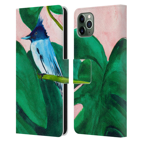 Mai Autumn Birds Monstera Plant Leather Book Wallet Case Cover For Apple iPhone 11 Pro Max