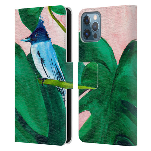 Mai Autumn Birds Monstera Plant Leather Book Wallet Case Cover For Apple iPhone 12 / iPhone 12 Pro