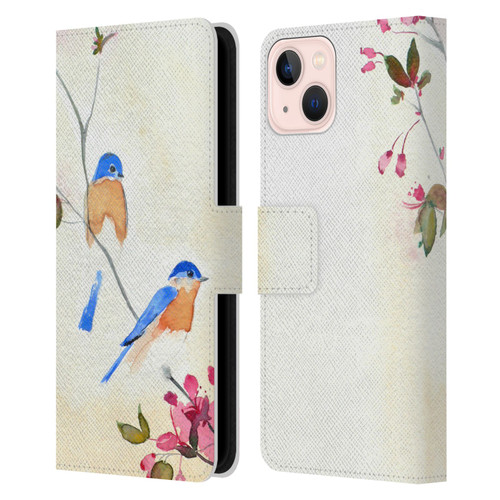 Mai Autumn Birds Blossoms Leather Book Wallet Case Cover For Apple iPhone 13