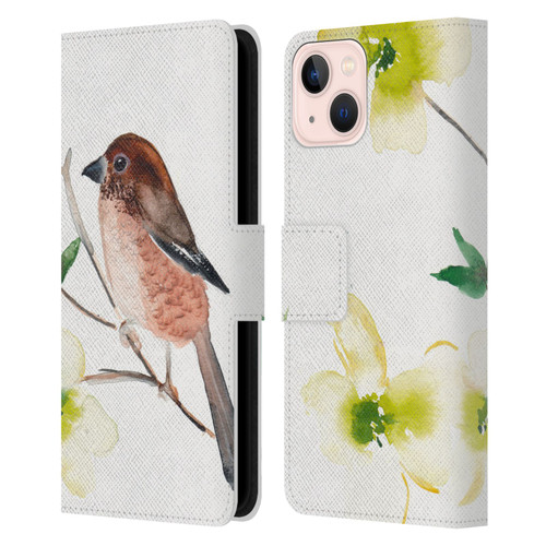 Mai Autumn Birds Dogwood Branch Leather Book Wallet Case Cover For Apple iPhone 13