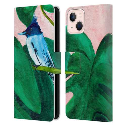 Mai Autumn Birds Monstera Plant Leather Book Wallet Case Cover For Apple iPhone 13