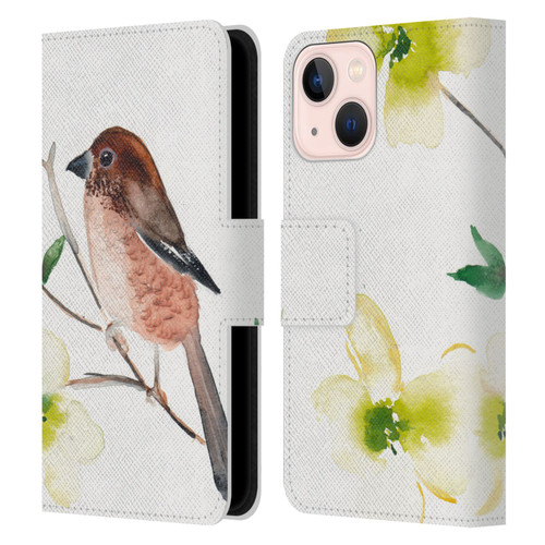 Mai Autumn Birds Dogwood Branch Leather Book Wallet Case Cover For Apple iPhone 13 Mini