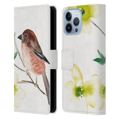 Mai Autumn Birds Dogwood Branch Leather Book Wallet Case Cover For Apple iPhone 13 Pro Max