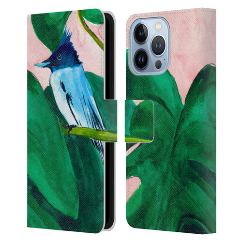 Mai Autumn Birds Monstera Plant Leather Book Wallet Case Cover For Apple iPhone 13 Pro