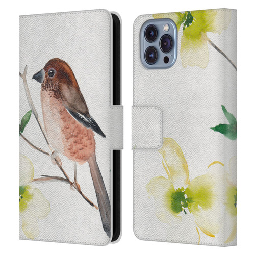 Mai Autumn Birds Dogwood Branch Leather Book Wallet Case Cover For Apple iPhone 14