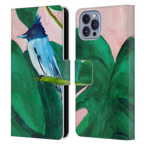 Mai Autumn Birds Monstera Plant Leather Book Wallet Case Cover For Apple iPhone 14